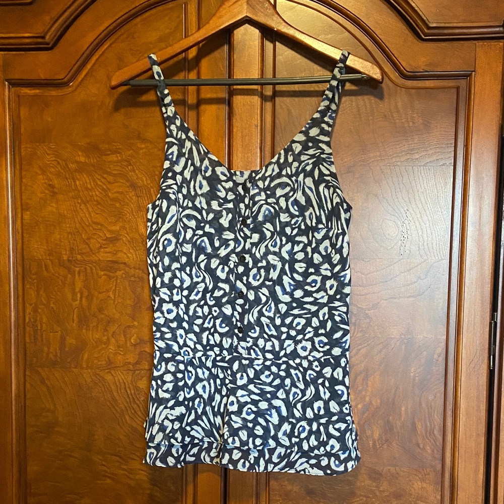 CAbi Purr Animal Print Blue and White Cami Blouse Size Small